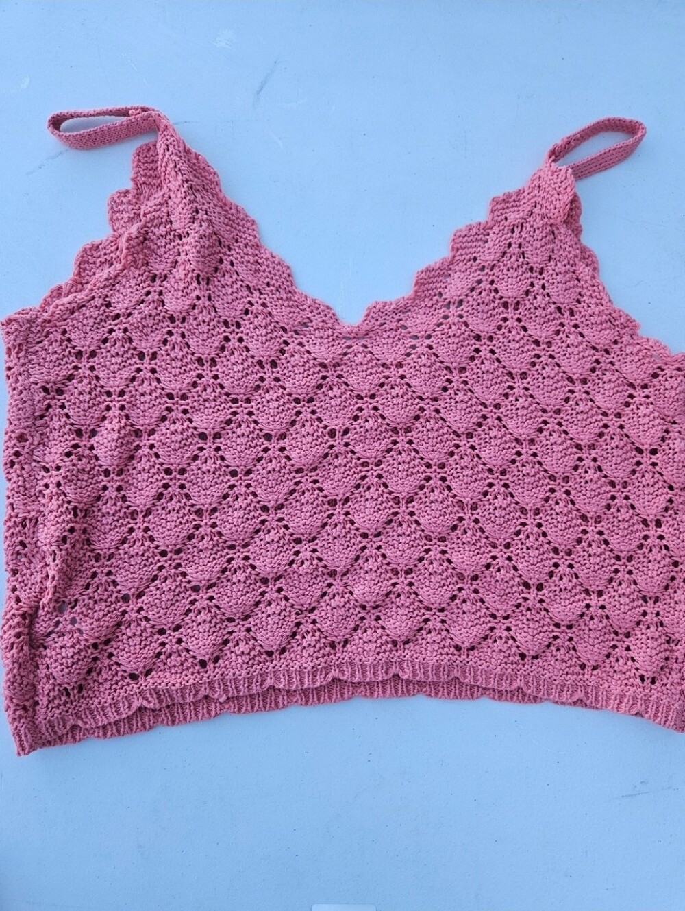 Pink Crochet Knit Crop Tank Top Boho Coastal Festival Beach Cover Up Medium